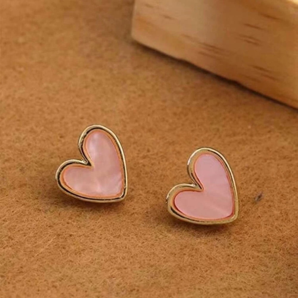 Pink Heart Shaped Earring Studs